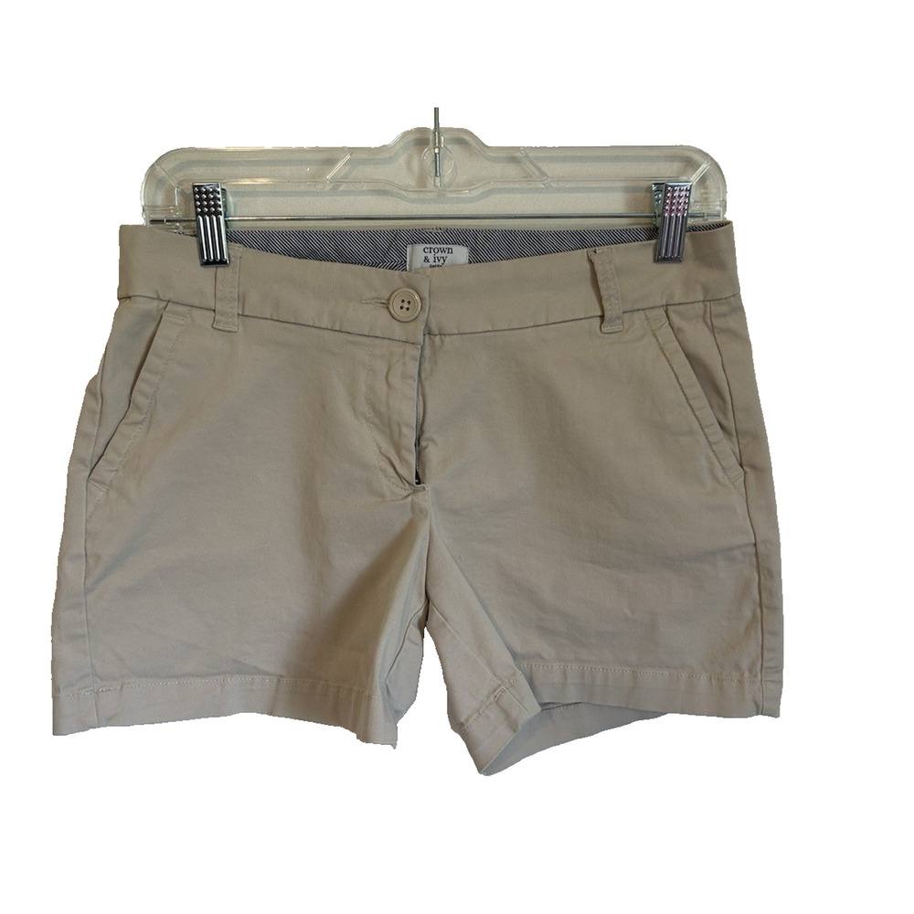 Crown &‎ Ivy Caroline Size 4P Tan Flat Front Shorts